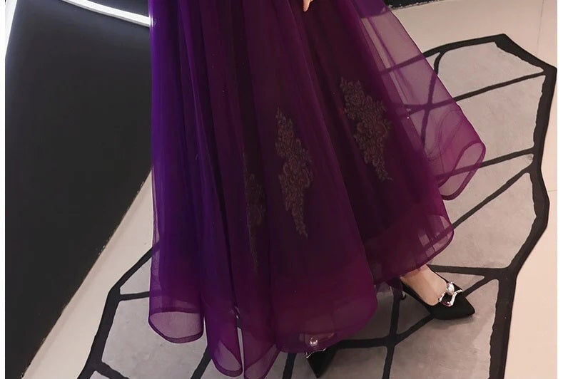 即納ドレス あす楽 a1401 ロングドレス パープル大人イブニングドレス カラードレス ブライズメイド  Aラインドレス ステージドレス お急ぎ 演奏会 大きいサイズ 結婚式二次会  お呼ばれ 結婚式 発表会 ロング丈 即日発送 上品