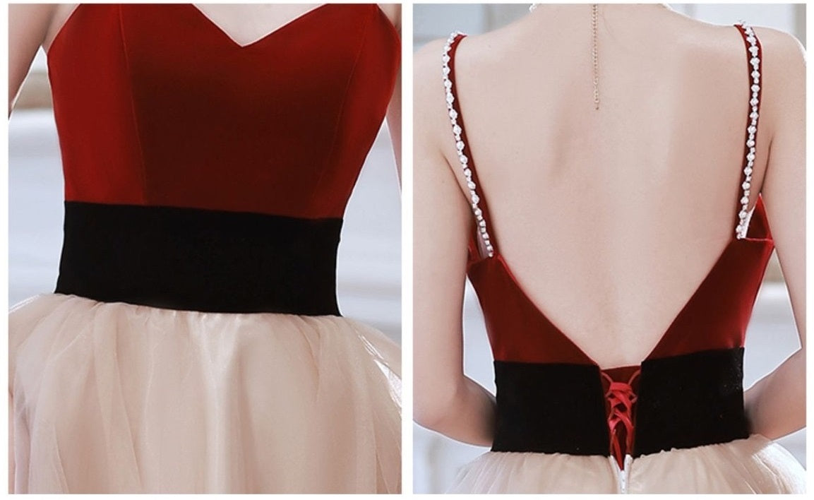 n9023 オーダーメイド (着丈 サイズオーダー可能) ロングドレス Aラインドレス ノースリーブドレス チュールドレス 多層チュール フォーマルドレス 高級ドレス 上質素材 透明感 気品 華やぎ 大人女性 美シルエット 体型補整 ホテル階段 シャンデリア 夜景 映える装い 結婚式 二次会 演奏会 特別な夜 ラグジュアリー (レッド)XS S M L XL XXL XXXL