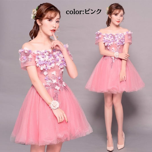 #467832 (着丈 サイズオーダー可能) オーダーメイド Aラインドレス チュールドレス レースドレス ミニドレス 水色ドレス ビジュー刺繍 上質素材 透明感 体型補整 美シルエット 高級感 清楚 大人可愛い 結婚式二次会 パーティードレス ホテルディナー 上品 特別な一日 (ピンク)