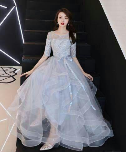 3-444gray ロングドレス イブニングドレス カラードレス ブライズメイド Aラインドレス ステージドレス お急ぎ 演奏会 大きいサイズ 結婚式二次会 お呼ばれ 結婚式 発表会 ロング丈 即日発送 上品 ピアノ発表会 春夏