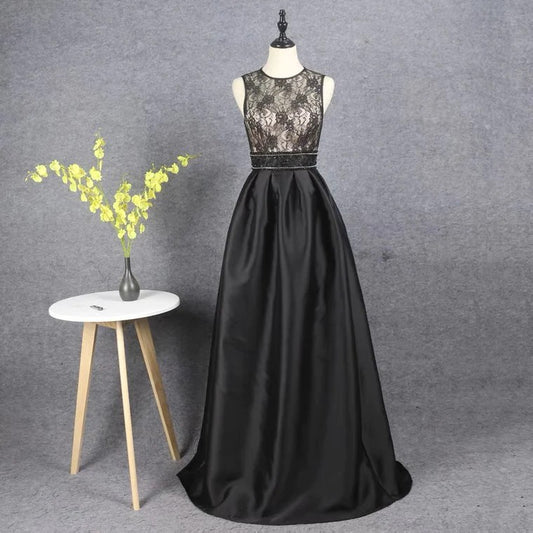 amancio Aラインドレス (着丈 サイズオーダー可能) オーダーメイドドレス ブラックロングドレス シースルーデザイン レーストップ 体型補整 ホテルディナー 優雅な広がり クラシカルモダン 特別な一日 高級感 写真映え (ブラック)