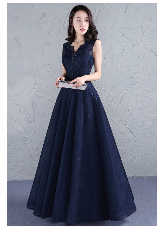 アルカドレス(ARUKA DRESS) n1008 オーダーメイド Aラインロングドレス レース調デザイン ウエスト細見え パーティードレス 結婚式/披露宴/二次会 大きいサイズ (ネイビー)XS S M L XL XXL XXXL