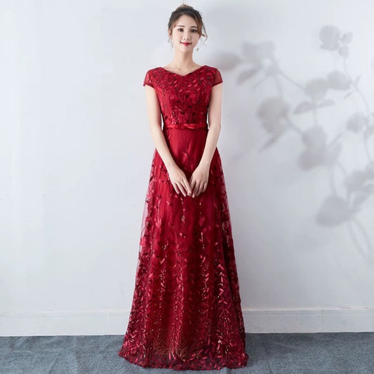 Elowen ロングドレス (着丈 サイズオーダー可能) オーダーメイド スパンコールドレス シルバーグレードレス ノースリーブドレス 美シルエット 体型補整 上質素材 高級感 透明感 夜景照明 ホテルルーフトップ 特別な夜 (レッド)