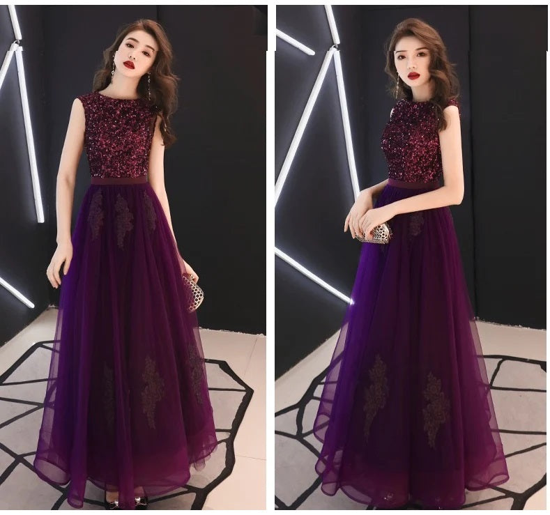 即納ドレス あす楽 a1401 ロングドレス パープル大人イブニングドレス カラードレス ブライズメイド  Aラインドレス ステージドレス お急ぎ 演奏会 大きいサイズ 結婚式二次会  お呼ばれ 結婚式 発表会 ロング丈 即日発送 上品