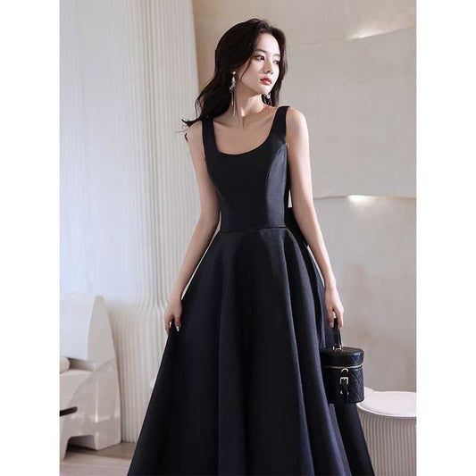 Clara プリンセスラインドレス (着丈 サイズオーダー可能) オーダーメイド ブラックドレス ノースリーブドレス ロングドレス 美シルエット 体型補整 上質素材 ホテルディナー 高級感 シンプルエレガント (ブラック)