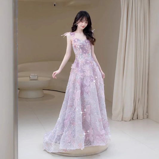 Rosa プリンセスライン オーダーメイド 着丈 サイズオーダー可能 ロングドレス ピンクドレス ノースリーブドレス チュールレイヤー パーティードレス 結婚式 ワンピース ロング丈 袖あり レース 体型カバー お呼ばれ 二次会 披露宴 20代 30代 40代 大きいサイズ 花柄刺繍 ビジュー装飾 背中ファスナー 写真映え ホテルディナー 誕生日会 演奏会 ロマンティック 静かな美しさ 夢のような瞬間 高貴な存在感 高級感 優雅 (ピンク)XS S M L XL XXL XXXL