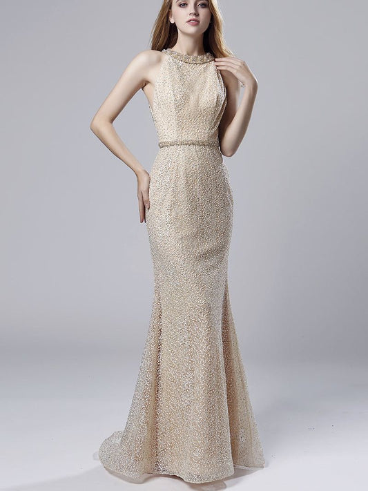 アルカドレス(ARUKA DRESS) Gabriella マーメイドドレス オーダーメイド 着丈サイズオーダー可 スパンコール ロングドレス 結婚式 パーティードレス レース 袖あり 体型補整 大きいサイズ お呼ばれ 二次会 披露宴(ベージュ)XS S M L XL XXL XXXL