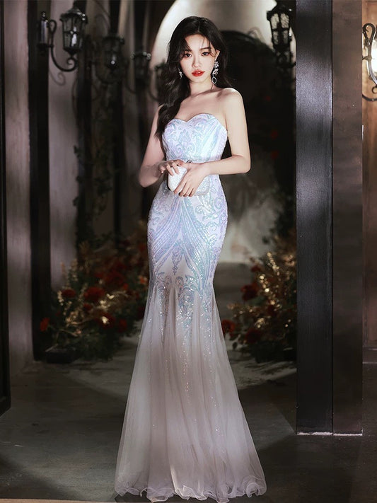 アルカドレス(ARUKA DRESS) Xiomara オーダーメイド(着丈・サイズ可) マーメイドロングドレス ホワイト スパンコール刺繍 シルバーチュール 袖ありレース 結婚式/披露宴/二次会 パーティードレス ワンピース 体型カバー (ホワイト)XS S M L XL XXL XXXL