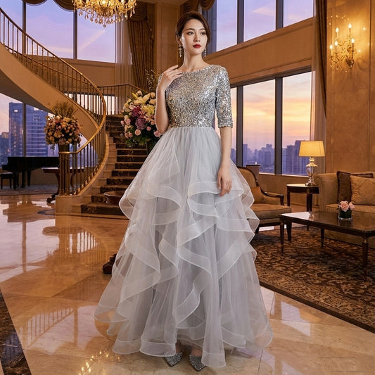 aune Aラインドレス グレー XS S M L XL XXL XXXL 即日発送 即納 即日発送 即納 結婚式 パーティードレス 体型カバー 小柄 ゆったり マタニティ ブラジャー 20代 30代 40代 50代 ブランド ワンピース シャンパン 夏 持ち運び