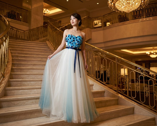 duplessis Aラインドレス ブルー S M L XL 即日発送 即納 結婚式 パーティードレス 体型カバー 小柄 ゆったり マタニティ ブラジャー 20代 30代 40代 50代 ブランド ワンピース シャンパン 夏 持ち運び