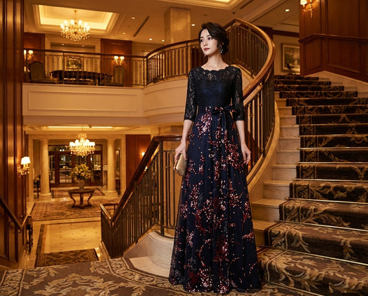 anezka Aラインドレス ブラック XS S M L XL XXL 結婚式 大きいサイズ 演奏会 パーティードレス ロングドレス お呼ばれ ドレス ワンピース 二次会 発表会 母親 フォーマルドレス 袖あり フォーマル パーティー 披露宴 同窓会 アフタヌーン ドレス ママ ドレス ミセス 七分袖 洋装 長袖 マザーズ ドレス 演奏会用 ドレス レディース Aライン