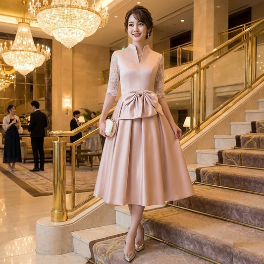 virpi Aラインドレス レッド ピンク アプリコット ネイビー ブラック XS S M L XL 結婚式 大きいサイズ 演奏会 パーティードレス ロングドレス お呼ばれ ドレス ワンピース 二次会 発表会 母親 フォーマルドレス 袖あり フォーマル パーティー 披露宴 同窓会 アフタヌーン ドレス ママ ドレス ミセス 七分袖 洋装 長袖 マザーズ ドレス 演奏会用 ドレス レディース Aライン