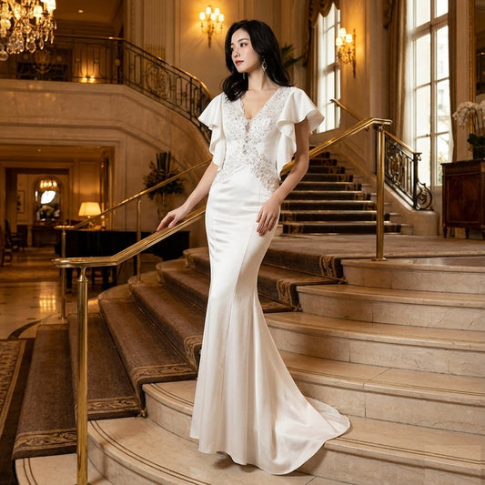 ruth マーメイドドレス ホワイト S M L XL XXL 即日発送 即納 即日発送 即納 結婚式 パーティードレス 体型カバー 小柄 ゆったり マタニティ ブラジャー 20代 30代 40代 50代 ブランド ワンピース シャンパン 夏 持ち運び