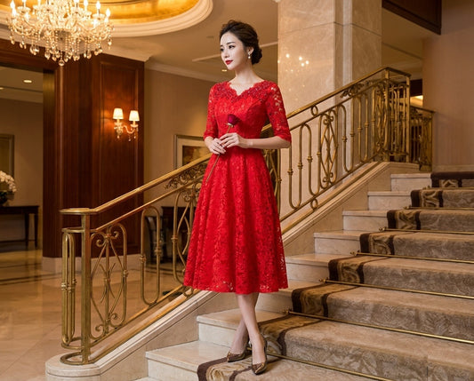 fausta Aラインドレス レッド S M L XL XXL 即日発送 即納 結婚式 パーティードレス 体型カバー 小柄 ゆったり マタニティ ブラジャー 20代 30代 40代 50代 ブランド ワンピース シャンパン 夏 持ち運び