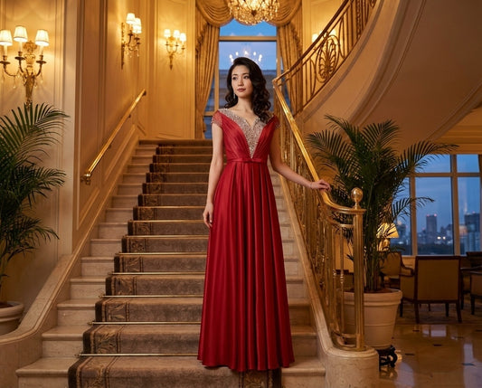 anne Aラインドレス レッド S M L XL XXL 即日発送 即納 結婚式 パーティードレス 体型カバー 小柄 ゆったり マタニティ ブラジャー 20代 30代 40代 50代 ブランド ワンピース シャンパン 夏 持ち運び