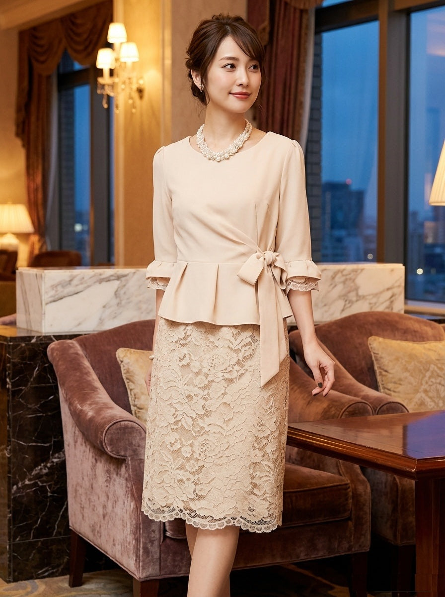 アルカドレス(ARUKA DRESS) saini オーダーメイド マーメイドロング 総レース ハイネック ローズゴールド パーティードレス 結婚式/披露宴/二次会 お呼ばれ 体型カバー 大きいサイズ 写真映え（ローズゴールド）XS S M L XL XXL XXXL main image 0