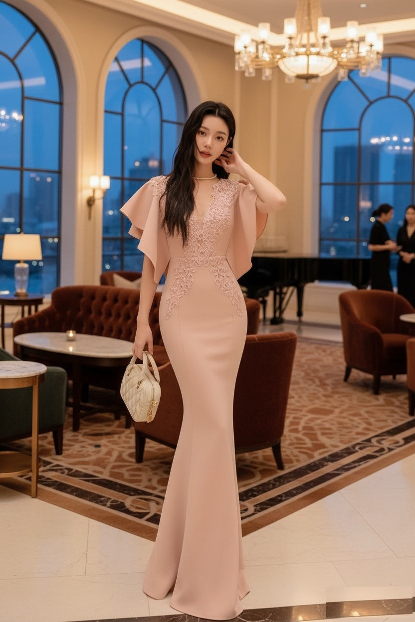アルカドレス(ARUKA DRESS) thea マーメイドドレス ロングドレス パーティードレス 結婚式 お呼ばれ 二次会 オーダーメイド(着丈・サイズ可) オフショルダー 袖あり レース 体型カバー 大きいサイズ （ブラック）XS S M L XL XXL XXXL main image 1