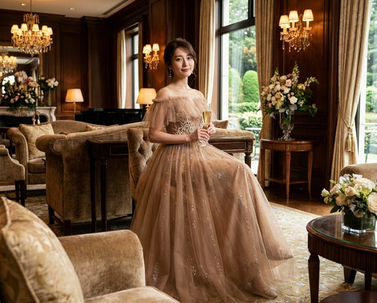 即納ドレス あす楽 saara Aラインドレス ブラウン S M L XL XXL 即日発送 明日 届く 結婚式 大きいサイズ 演奏会 パーティードレス ロングドレス お呼ばれ ドレス ワンピース 二次会 発表会 母親 フォーマルドレス 袖あり フォーマル パーティー 披露宴 同窓会 アフタヌーン ドレス ママ ドレス ミセス 七分袖 洋装 長袖 マザーズ ドレス 演奏会用 ドレス レディース Aライン