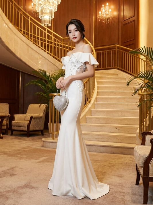 即納ドレス あす楽 noemie マーメイドドレス ホワイト S M L XL XXL 即日発送 明日 届く 結婚式 大きいサイズ 演奏会 パーティードレス ロングドレス お呼ばれ ドレス ワンピース 二次会 発表会 母親 フォーマルドレス 袖あり フォーマル パーティー 披露宴 同窓会 アフタヌーン ドレス ママ ドレス ミセス 七分袖 洋装 長袖 マザーズ ドレス 演奏会用 ドレス レディース Aライン