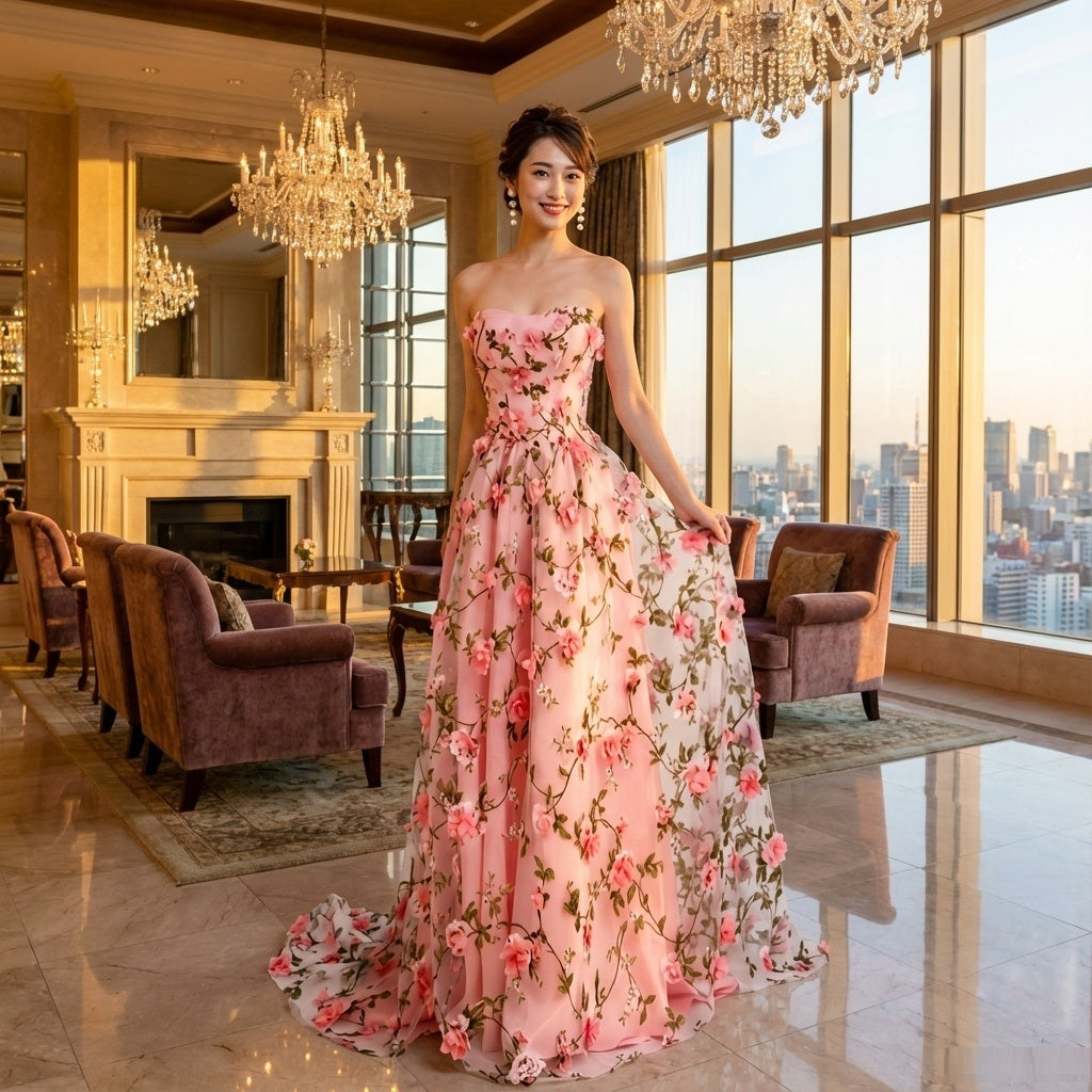 augier Aラインドレス ピンク XS S M L XL XXL XXXL 結婚式 大きい