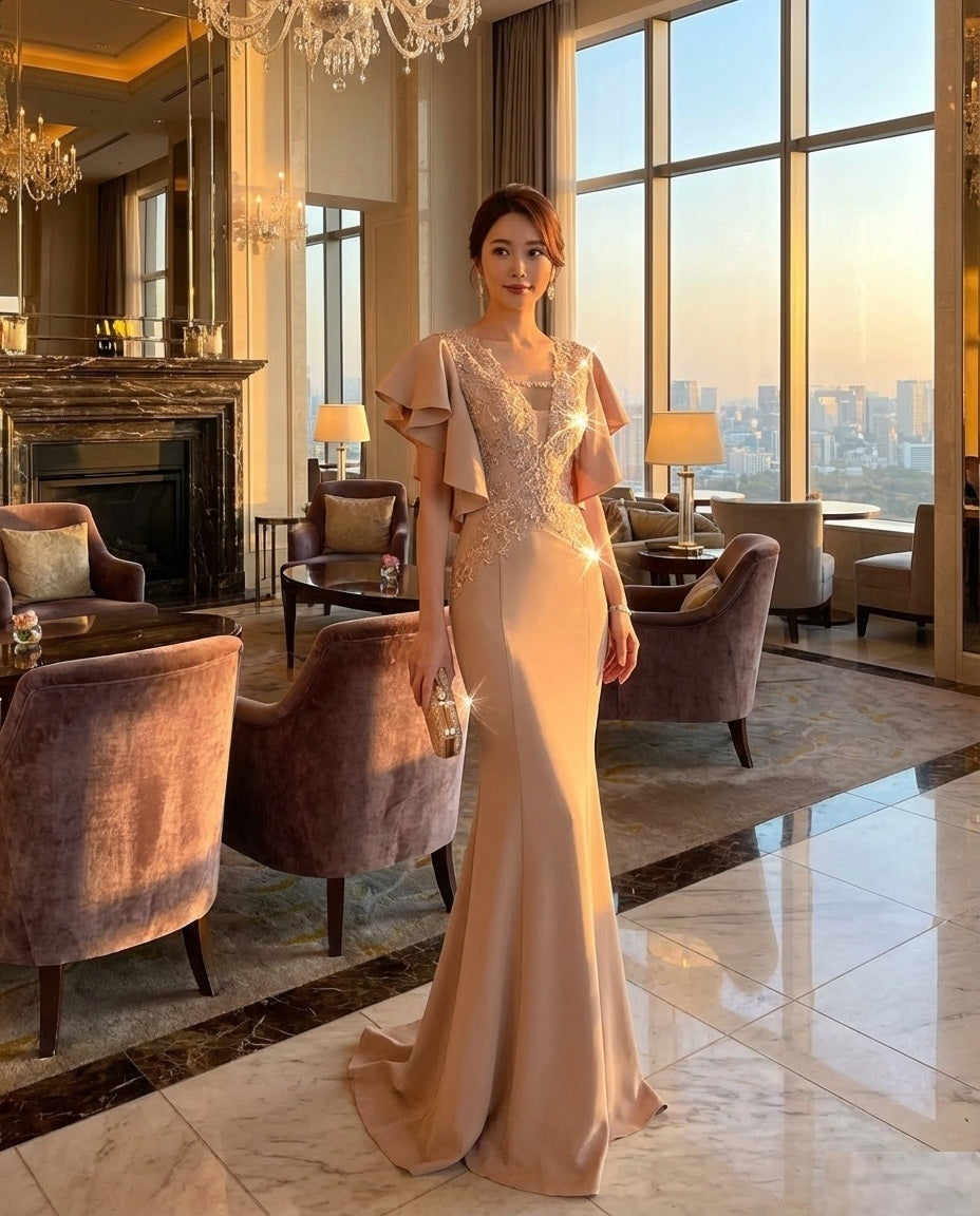 即納ドレス あす楽 robin マーメイドドレス ベージュ XS S M L XL XXL