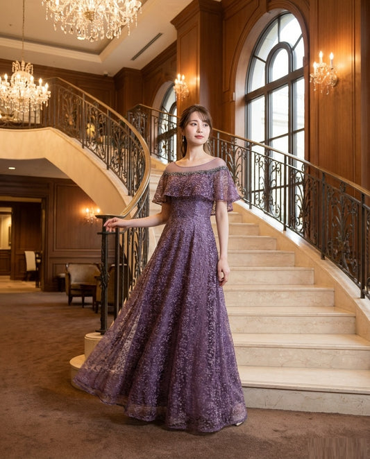 fugain Aラインドレス パープル XS S M L XL XXL 即日発送 即納 結婚式 パーティードレス 体型カバー 小柄 ゆったり マタニティ ブラジャー 20代 30代 40代 50代 ブランド ワンピース シャンパン 夏 持ち運び