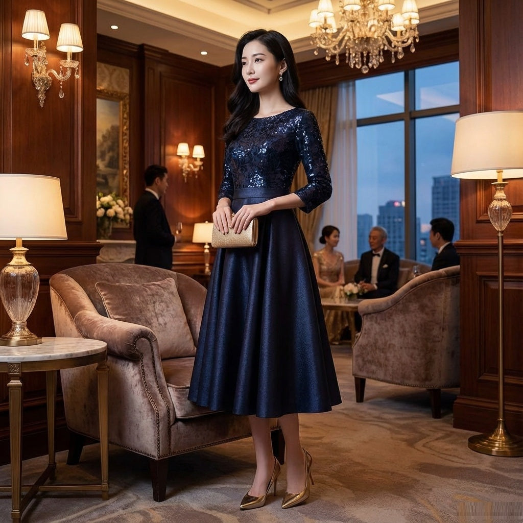 anu Aラインドレス ミディアム ネイビー XS S M L XL XXL XXXL 結婚式