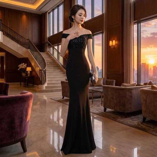 louise マーメイドドレス ブラック レッド ブルー S M L XL XXL 即日発送 即納 結婚式 パーティードレス 体型カバー 小柄 ゆったり マタニティ ブラジャー 20代 30代 40代 50代 ブランド ワンピース シャンパン 夏 持ち運び