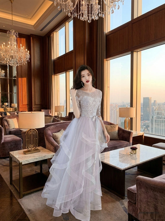 3-444gray ロングドレス イブニングドレス カラードレス ブライズメイド Aラインドレス ステージドレス お急ぎ 演奏会 大きいサイズ 結婚式二次会 お呼ばれ 結婚式 発表会 ロング丈 即日発送 上品 ピアノ発表会 春夏