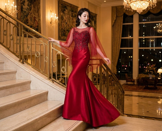 eloi マーメイドドレス レッド XS S M L XL XXL XXXL 即日発送 即納 結婚式 パーティードレス 体型カバー 小柄 ゆったり マタニティ ブラジャー 20代 30代 40代 50代 ブランド ワンピース シャンパン 夏 持ち運び