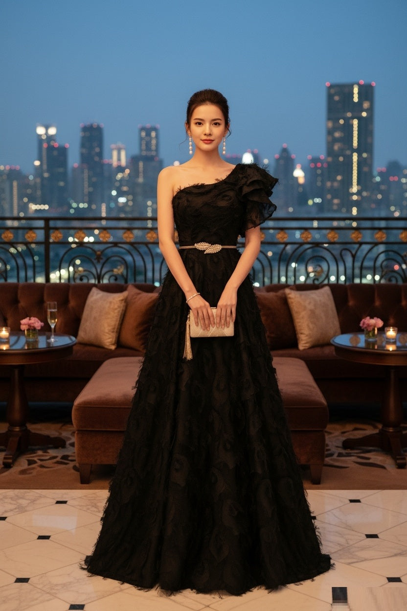 アルカドレス(ARUKA DRESS) maison オーダーメイド 総レースAラインロングドレス 五分袖 ネイビー 結婚式/パーティー 高級感 品格シンプル レトロモダン 透け感 クラシックシック ホテルラウンジ映え 夜景映え 写真撮影最適 （ネイビー）XS S M L XL XXL XXXL
