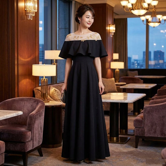 esmo Aラインドレス ブラック S M L XL XXL XXXL 即日発送 即納 結婚式 パーティードレス 体型カバー 小柄 ゆったり マタニティ ブラジャー 20代 30代 40代 50代 ブランド ワンピース シャンパン 夏 持ち運び