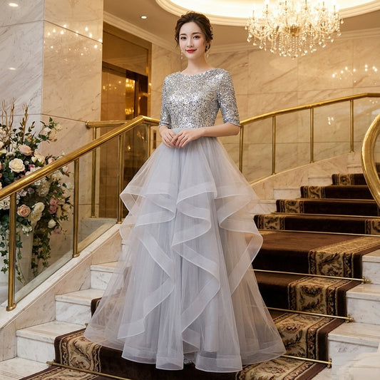 aneta Aラインドレス グレー XS S M L XL XXL XXXL 即日発送 即納 結婚式 パーティードレス 体型カバー 小柄 ゆったり マタニティ ブラジャー 20代 30代 40代 50代 ブランド ワンピース シャンパン 夏 持ち運び