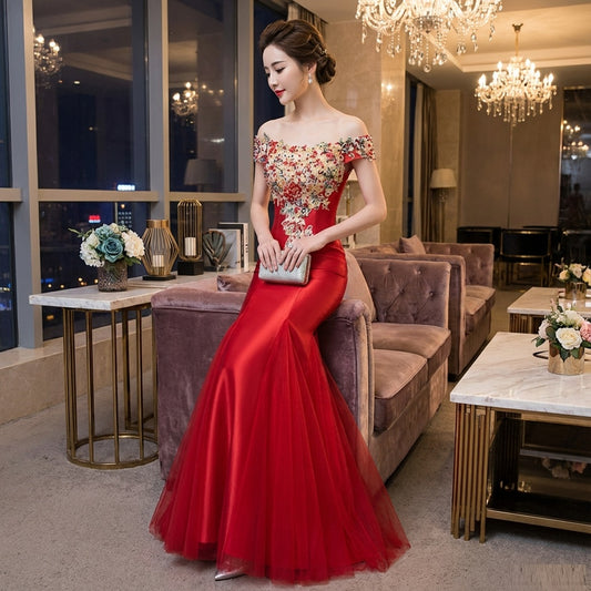 riccardo マーメイドドレス レッド S M L XL XXL 即日発送 即納 結婚式 パーティードレス 体型カバー 小柄 ゆったり マタニティ ブラジャー 20代 30代 40代 50代 ブランド ワンピース シャンパン 夏 持ち運び