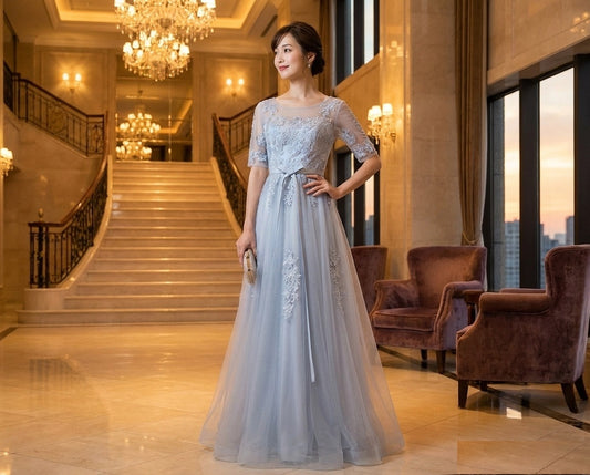 即納ドレス あす楽 felicitar Aラインドレス グレー S M L XL XXL 即日発送 明日 届く 結婚式 大きいサイズ 演奏会 パーティードレス ロングドレス お呼ばれ ドレス ワンピース 二次会 発表会 母親 フォーマルドレス 袖あり フォーマル パーティー 披露宴 同窓会 アフタヌーン ドレス ママ ドレス ミセス 七分袖 洋装 長袖 マザーズ ドレス 演奏会用 ドレス レディース Aライン