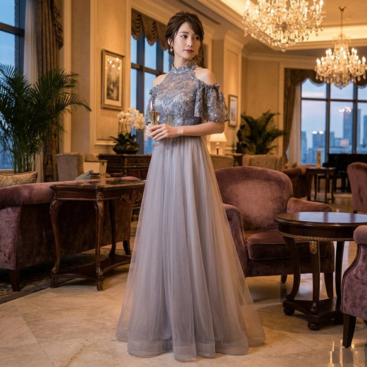 andrea Aラインドレス グレー XS S M L XL XXL XXXL 結婚式 大きいサイズ 演奏会 パーティードレス ロングドレス お呼ばれ ドレス ワンピース 二次会 発表会 母親 フォーマルドレス 袖あり フォーマル パーティー 披露宴 同窓会 アフタヌーン ドレス ママ ドレス ミセス 七分袖 洋装 長袖 マザーズ ドレス 演奏会用 ドレス レディース Aライン