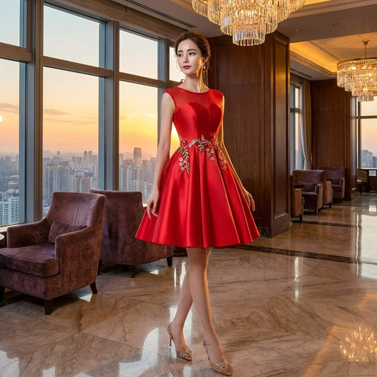 laurel Aラインドレス レッド S M L XL XXL 即日発送 即納 結婚式 パーティードレス 体型カバー 小柄 ゆったり マタニティ ブラジャー 20代 30代 40代 50代 ブランド ワンピース シャンパン 夏 持ち運び