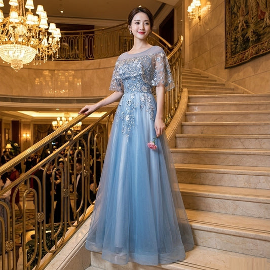 lagrange Aラインドレス ブルー XS S M L XL XXL 即日発送 即納 結婚式 パーティードレス 体型カバー 小柄 ゆったり マタニティ ブラジャー 20代 30代 40代 50代 ブランド ワンピース シャンパン 夏 持ち運び