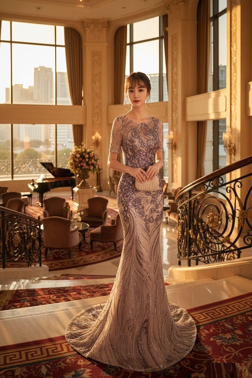 autumn マーメイドドレス パープル S M L XL XXL XXXL 即日発送 即納