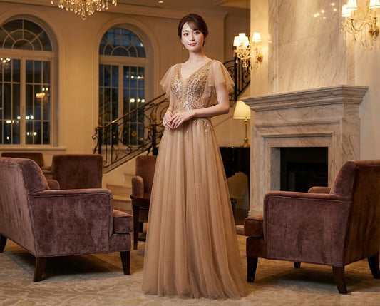 即納ドレス あす楽 zofi Aラインドレス ブラウン XS S M L XL XXL 即日発送 明日 届く 即日発送 即納 結婚式 パーティードレス 体型カバー 小柄 ゆったり マタニティ ブラジャー 20代 30代 40代 50代 ブランド ワンピース シャンパン 夏 持ち運び