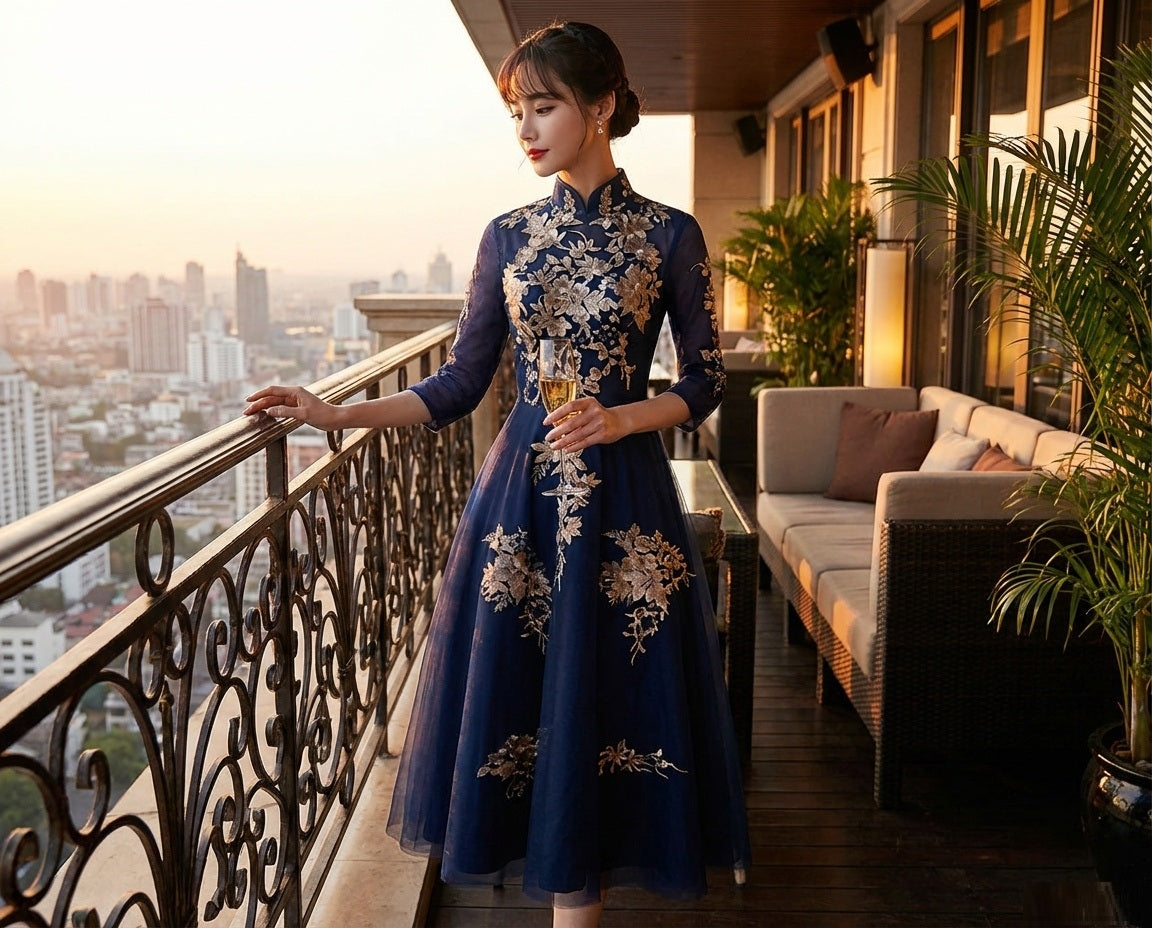 laplace オーダーメイド Aラインドレス チャイナハイネック 金刺繍