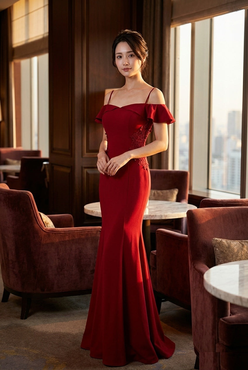 jonas (着丈 サイズオーダー可能) マーメイドドレス オーダーメイド ブラック ロングドレス オフショルダードレス スリットドレス イブニングドレス パーティードレス 高級 ラグジュアリー 大人女性 気品 格式 クラシカル 透明感 曲線美 美ライン ホテル階段 夜景 特別な夜 主役級 フォーマル 披露宴 演奏会 楽天市場 人気検索 (ブラック)