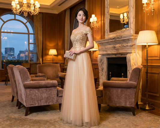 即納ドレス あす楽 aura Aラインドレス ゴールド XS S M L XL XXL 即日発送 明日 届く 即日発送 即納 結婚式 パーティードレス 体型カバー 小柄 ゆったり マタニティ ブラジャー 20代 30代 40代 50代 ブランド ワンピース シャンパン 夏 持ち運び