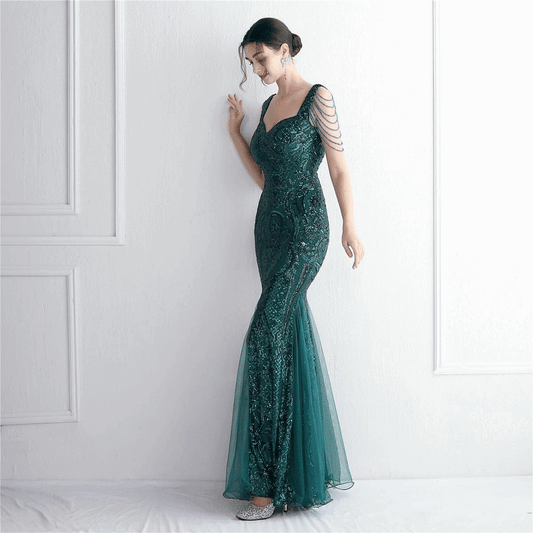 9019 ロングドレス グリーン パーティードレス  イブニングドレス  結婚式 お呼ばれ ドレス  マーメイドドレス キャバドレス 即日発送 即納 ロング丈 ドレス ウェディングドレス 大きいサイズ 演奏会 結婚式 カクテルドレス カラードレス ステージドレス