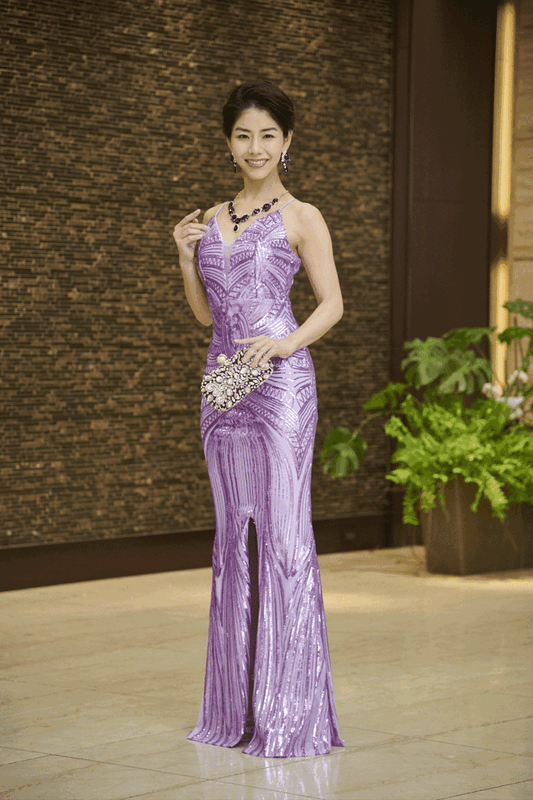 n2026 オーダーメイド (着丈 サイズオーダー可能) マーメイドドレス ロングドレス ノースリーブドレス スパンコールドレス ビジュードレス フォーマルドレス 高級ドレス 上質素材 美シルエット 体型補整 大人女性 気品 色気 透明感 ホテルパーティー シャンデリア空間 夜景 映える装い 演奏会 結婚式 二次会 特別な夜 ラグジュアリー (パープル)XS S M L XL XXL XXXL