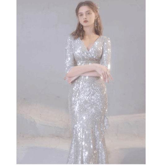 3-fjfs3 (着丈 サイズオーダー可能) オーダーメイド ロングドレス ビジュードレス ノースリーブドレス フォーマルドレス 上質素材 繊細スパンコール 夜景ラウンジ ホテル空間 透明感 軽やかシルエット 大人女性 正装 結婚式 披露宴 演奏会 晩餐会 パーティー 高級感 日本人女性向け (シルバー)XS S M L XL XXL XXXL