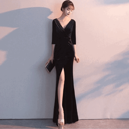 即納ドレス あす楽 t6401blc あす楽 (着丈 サイズオーダー可能)スリットドレス スリット ロング丈 ドレス 即日発送即納パーティードレス ワンピース  セクシー スリット クラ タイト ロングドレス 黒 レディース ストレッチ パーティー ラウンジドレス おしゃれ