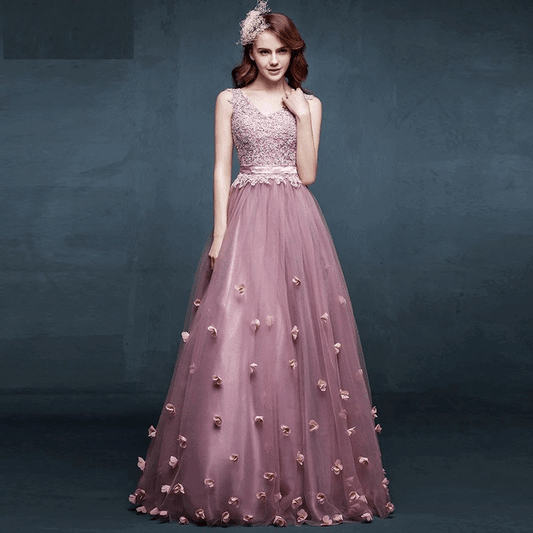 sarah (着丈 サイズオーダー可能) オーダーメイド Aラインドレス ロングドレス ピンク チュールドレス ビジュードレス スパンコール 繊細装飾 透明感 気品 日本人女性 美シルエット 体型補整 ホテル階段 特別な夜 フォーマル パーティー (ピンク)XS S M L XL XXL XXXL