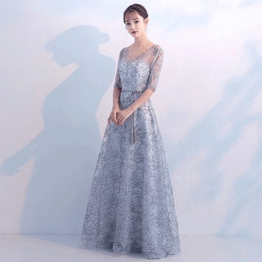 アルカドレス(ARUKA DRESS) Olga オーダーメイド(着丈サイズオーダー可) シルバー シークイン ロングドレス ショートスリーブ シアーネック 結婚式/披露宴/二次会 お呼ばれ 体型カバー 大きいサイズ 高級感 ラグジュアリー (シルバー)XS S M L XL XXL XXXL