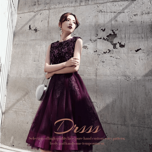 3-918 (着丈 サイズオーダー可能) ロングドレス オーダーメイド Aラインドレス ノースリーブドレス チュールドレス サテンドレス パープルドレス ワインカラー フレアシルエット デコルテ装飾 夕刻ライティング クラシック 気品 大人女性 美シルエット 高級感 特別な夜 結婚式 二次会 演奏会 パーティー フォーマル 日本人女性 (パープル)XS S M L XL XXL XXXL